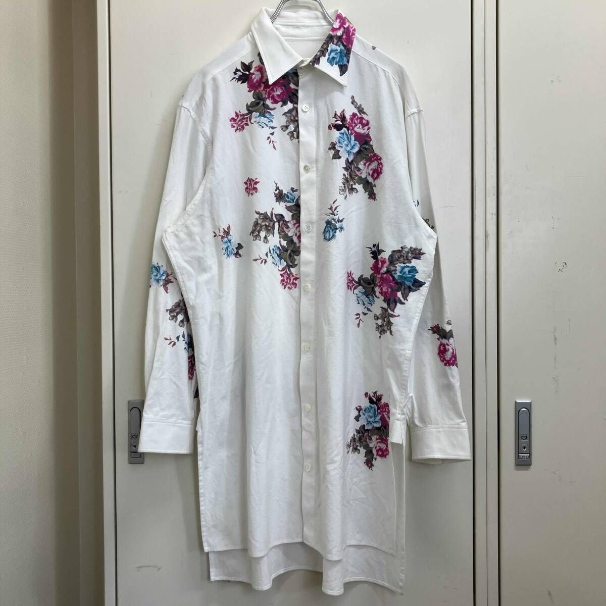 24AW YOHJI YAMAMOTO POUR HOMME 長袖シャツ KHADI FLOWER PT BLOUSE HO-B78-516 サイズ2 ホワイト ヨウジヤマモトプールオム