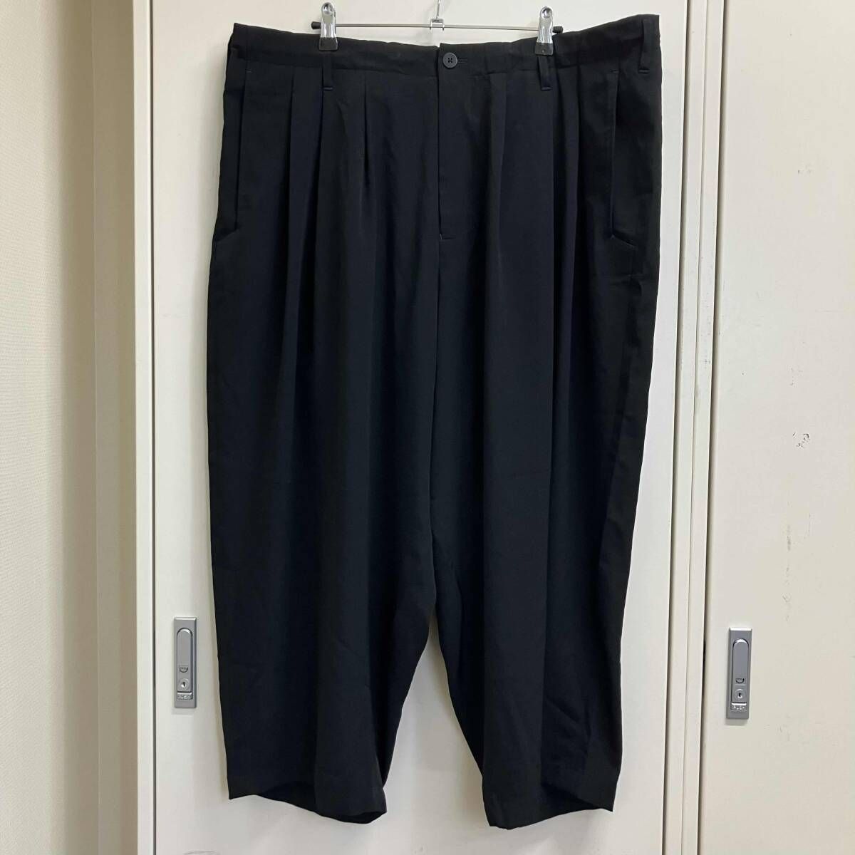 20SS YOHJI YAMAMOTO POUR HOMME MAN’Sスリータック デシンワイドパンツ HN-P29-500 サイズ:2 ブラック ヨウジヤマモトプールオム