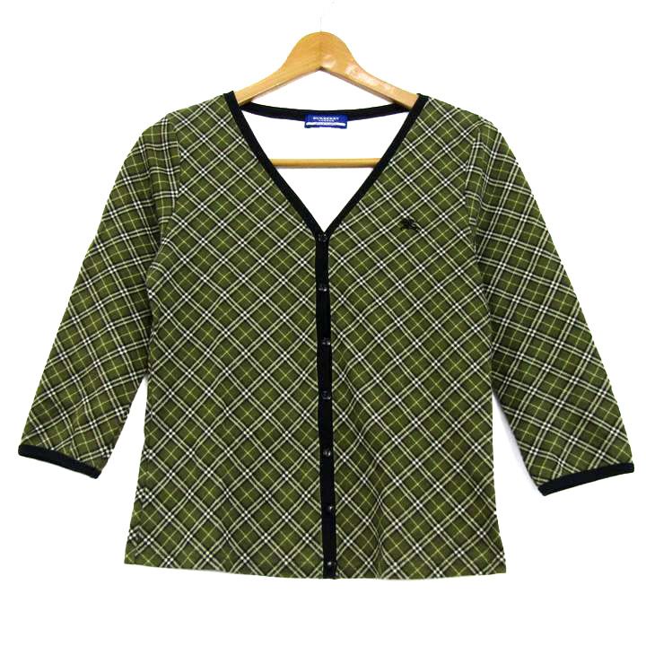バーバリーブルーレーベル カーディガン 長袖 コットン ブランド トップス レディース Mサイズ カーキ BURBERRY BLUE LABEL 【中古】