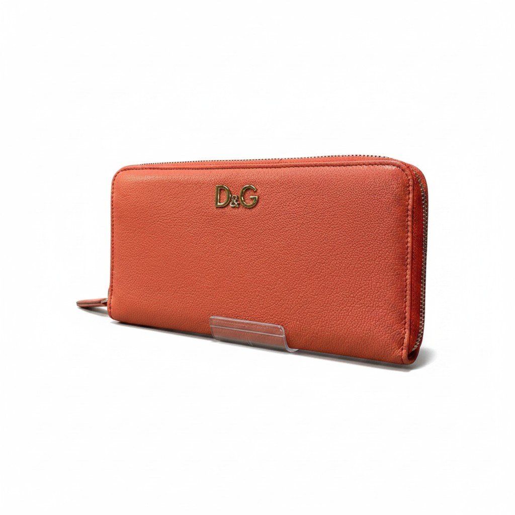 e16 D&G DOLCE&GABBANA ドルチェアンドガッパーナ 長財布 ラウンドジップウォレット レザー財布 ピンク系 レザー レディース 女性用u02t
