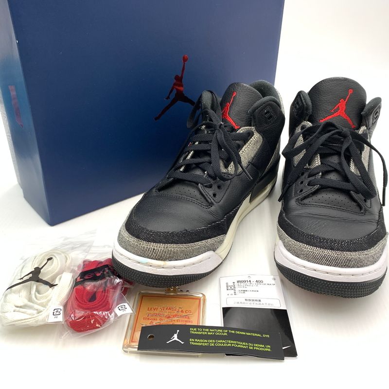 【中古品】NIKE ナイキ × Levi’s リーバイス AIR JORDAN 3 RETRO SP BLACK AND WHITE LEVI'S TAB IR0914-400 エアジョーダン3 レトロ スニーカー【160-260801-ko-14-tei】