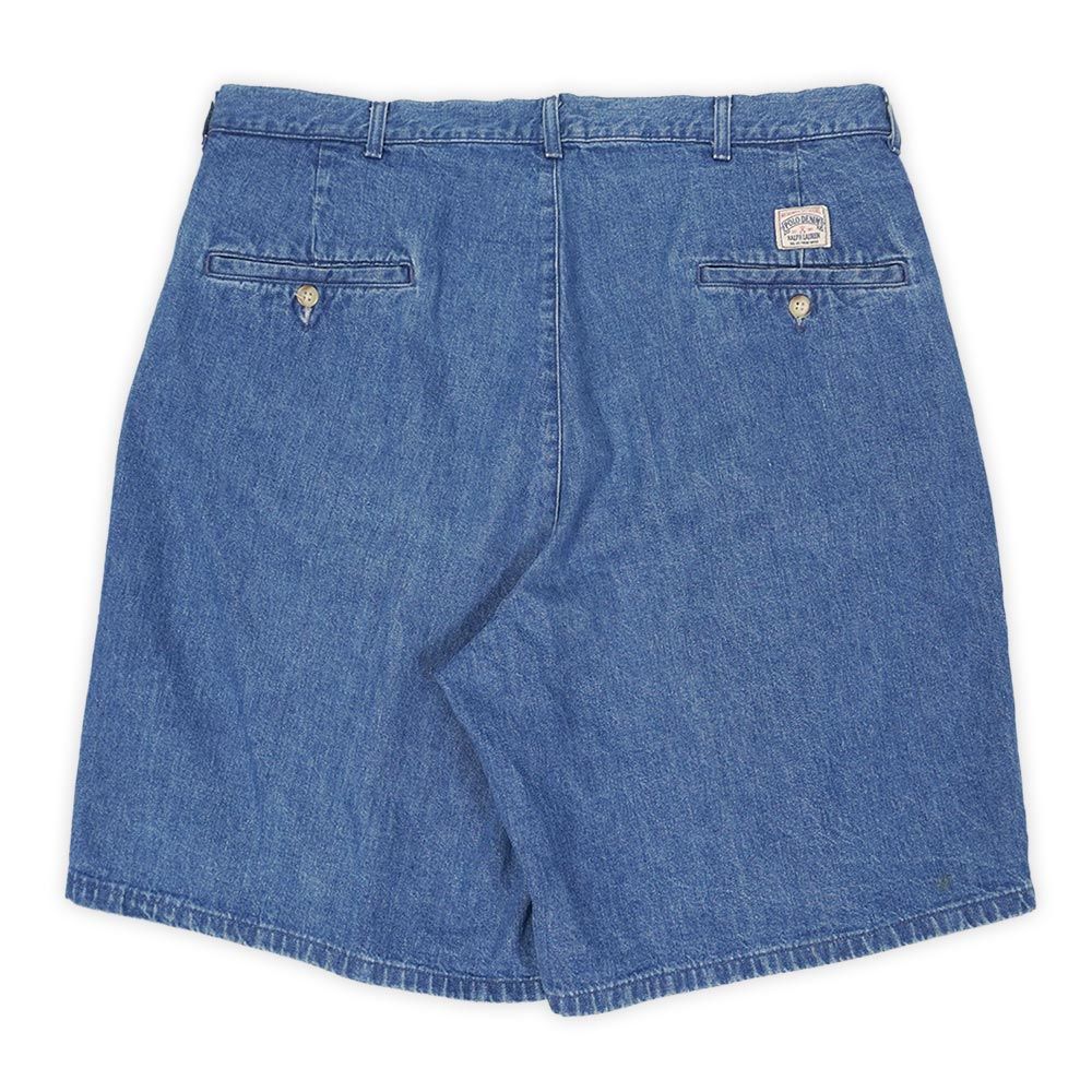 ポロラルフローレン POLO RALPH LAUREN 80s 90s 2タック デニムショーツ DENIM 初期タグ 珍品 MADE IN USA アメリカ製 ヴィンテージ 古着 ショートパンツ インディゴブルー W36【中古】