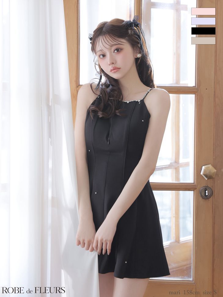 ブラック fm4174【ROBE de FLEURS/ローブドフルール】バックリボン/ ビジュー/ キャミ/ ストレッチ/ フレア/ ミニドレス/ キャバドレス/ AngelR/ エンジェルアール/ Andy/ アンディ 20,434円