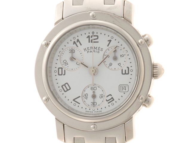 HERMES エルメス クリッパークロノ CL1.310 腕時計 ステンレス ホワイト クオーツ ホワイト文字盤 レディース【中古】432 68,607円