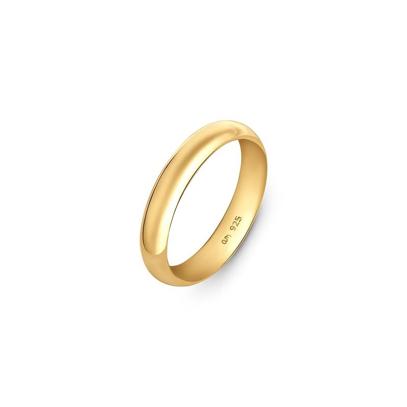 [Amberta] 925 スターリングシルバー製 メンズ・レディース兼用 結婚指輪 ホワイトゴールド＆ピンクゴールドコーティングリング | 幅2/3/4mm カップル用スターリングシルバー結婚指輪：厚さ4mm ゴールド サイズ23.5 0