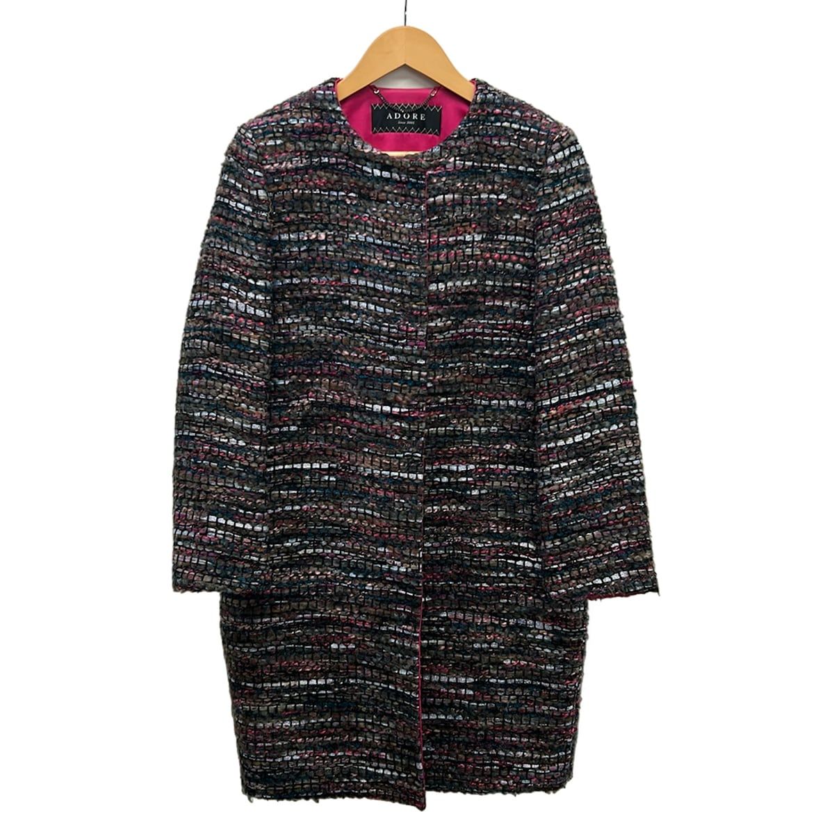ADORE(アドーア) コート サイズ38 M レディース美品 - グレーベージュ×ライトブルー×マルチ 長袖/ツイード/冬