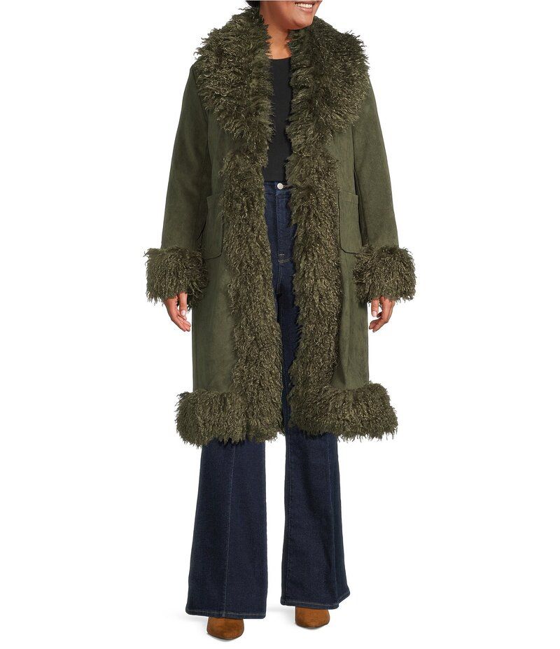 アザレア ワン レディース アウター コート プラスサイズ Azalea Wang Plus Size Gilda Olive Faux Sherpa Collared Belted Oversize