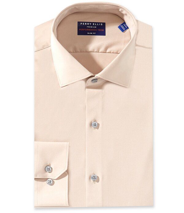 ペリーエリス メンズ トップス シャツ スリムフィット Perry Ellis Performance Stretch Spread Collar Slim Fit Dresshirt Oatmeal