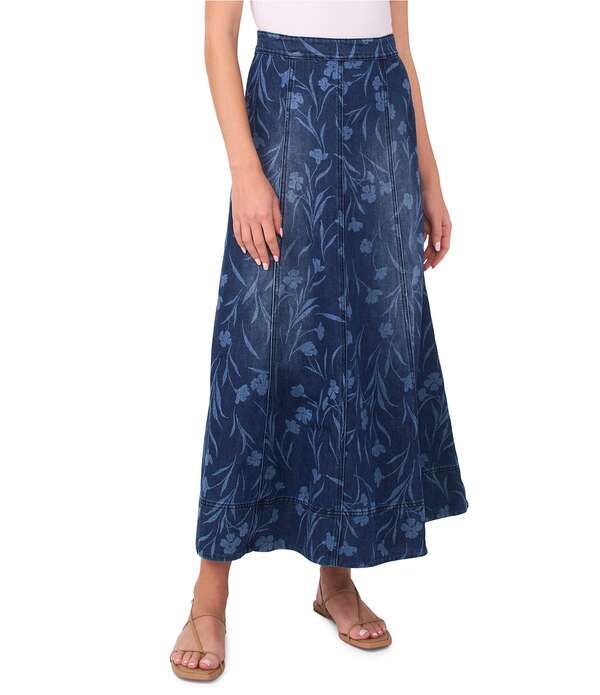 ワンステート レディース ボトムスカート フラワー柄 プリント デニム マキシ フラワー 1 STATE Floral Print Denim Seamed Maxi Skirt Indigo Was