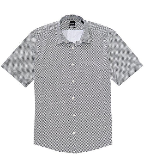 ヒューゴボス メンズ トップス シャツ プリント Hugo Boss Liam Printed Stretch Short Sleeve Woven Shirt White ホワイト