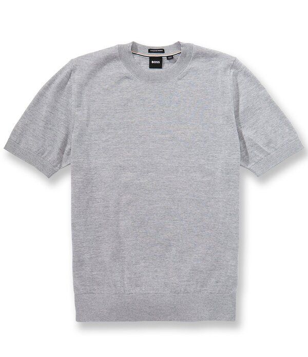 ヒューゴボス メンズ アウター ニット・セーター ウール Hugo Boss Umauro Solid Short Sleeve Wool Sweater Open Grey グレー