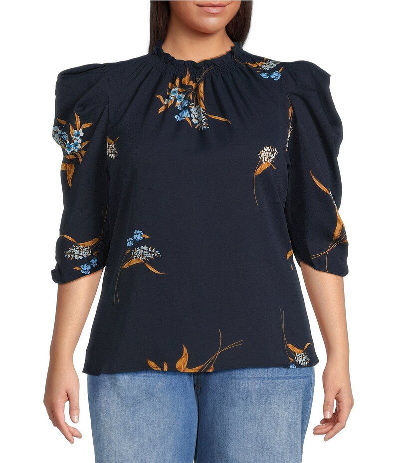 シュガーリップス レディース トップス シャツ フラワー柄 プラスサイズ プリント ブラウス フラワー Sugarlips Plus Size Puffed Sleeve Dusk Bloom Flo