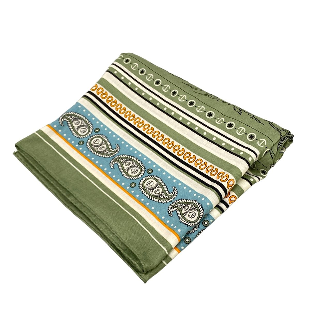 エルメス ストール(ショール) カレジェアン/カレ140 グリーン×白×黒 Tatouages Marins Bandana(船乗りのタトゥー) カシミヤ、シルク 111,750円