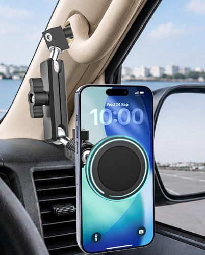 【ボルト直締め+超強磁力】woleyi トヨタ ハイエース 200系 スマホホルダー マグネット アシストグリップ固定 1~9型 2004年~現行 HIACE 携帯ホルダー 運転席/助手席兼用 360度回転 強力磁石 揺れ防止 高剛性アルミ合 19e7b6d1