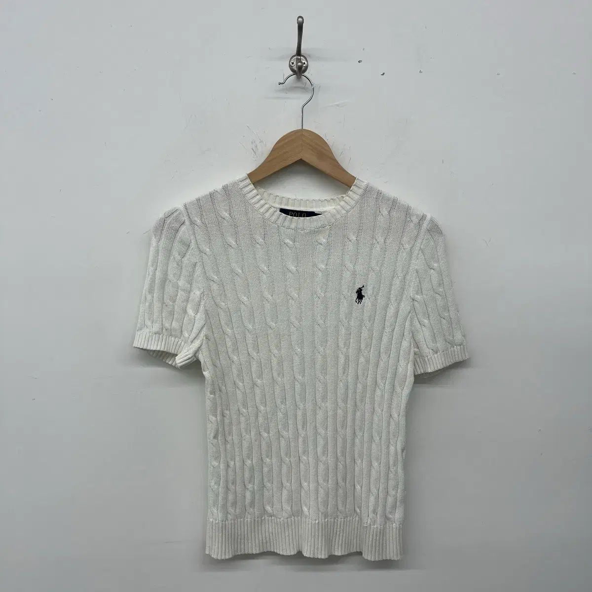 ポロラルフローレン ヴィンテージ ケーブル ニット 半袖 Tシャツ 白 レディース Sサイズ