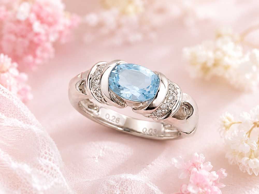 サンタマリアカラー アクアマリン ダイヤモンドリング Pt900 5.75g 5号 カード鑑別付　Jewelry Aquamarine0.654ct Dia0.08ct Ring