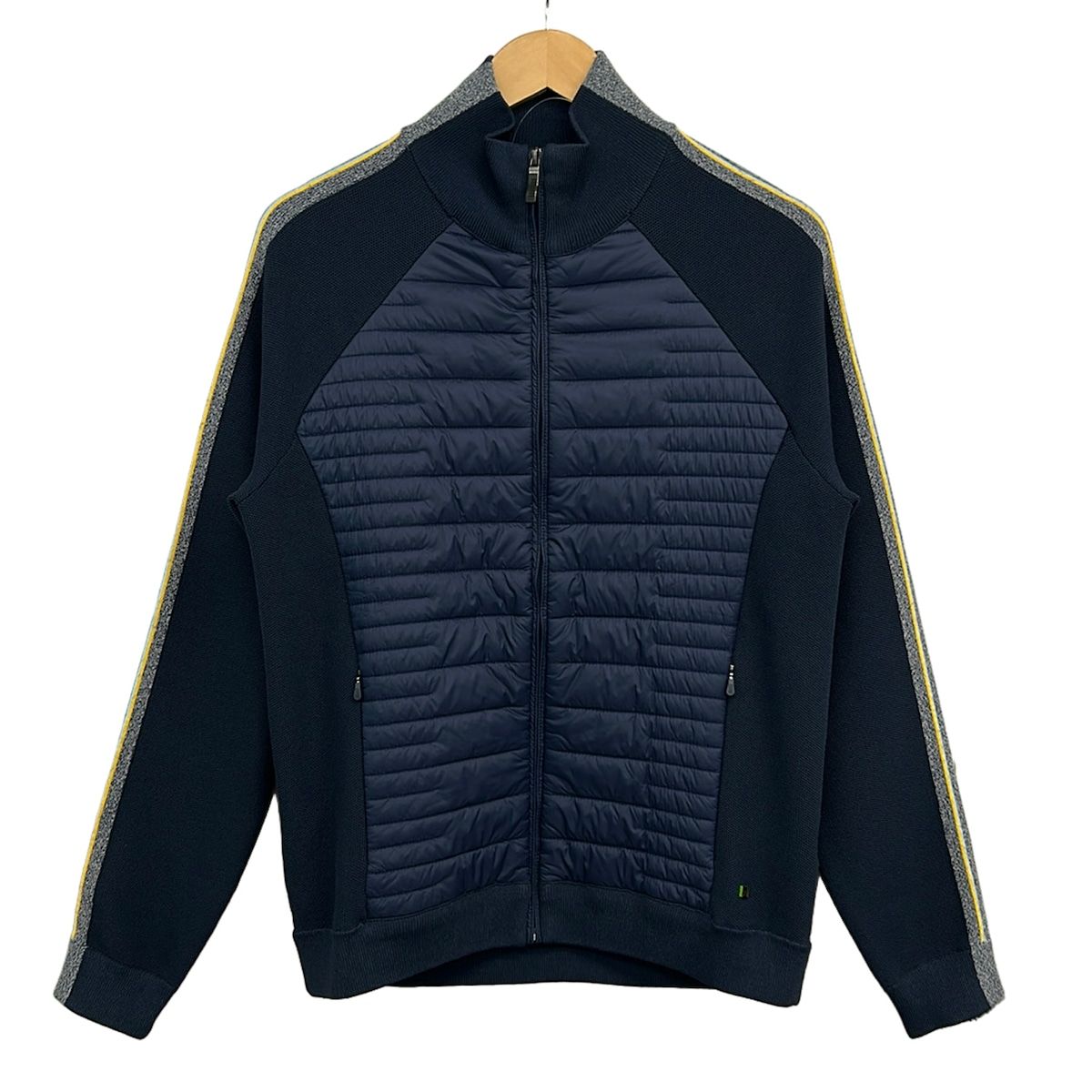 HUGOBOSS(ヒューゴボス) ブルゾン サイズS - ネイビー×グレー×イエロー ジップアップ/スタンドネック 7,770円
