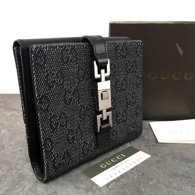 美品 GUCCI ジャッキー コンパクト財布 デニム ブラック 39