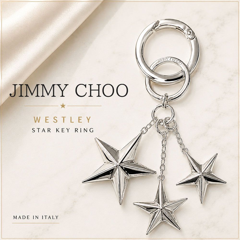新品 JIMMY CHOO WESTLEY スターチャーム キーリング キーホルダー バッグチャーム シルバー イタリア製 J000105548 レディース メンズ 2026AW