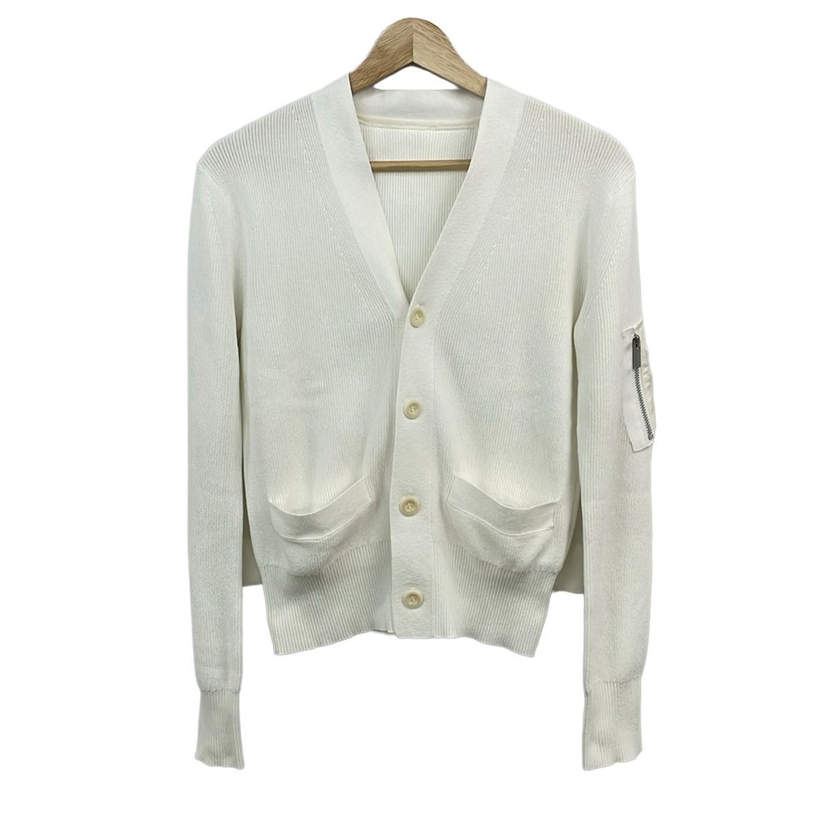 Sacai(サカイ) カーディガン サイズ1 S レディース美品 - 25-08159 白 袖ジッパーポケット コットン