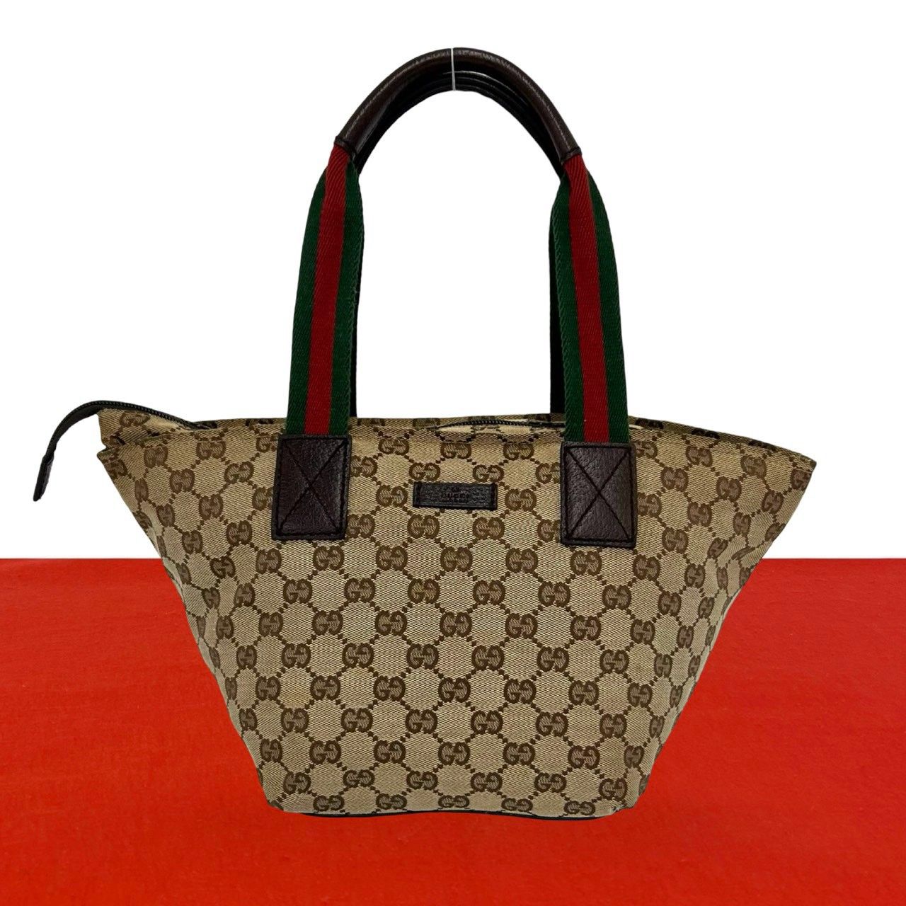 極 美品 希少品 GUCCI グッチ シェリーライン GGキャンバス レザー 本革 ハンドバッグ ミニ トートバッグ ボストンバッグ ブラウン 34697