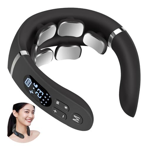 【2026新登場 】ネックケア 首 リラクゼーション器 6つパッド 温熱 EMS&TENSのW効果 12種類モード 27段階強度 静音軽量 Type-c充電式 液晶表示 日本語音声ガイダンス 簡単操作 男女兼用 出張 旅行 職場 プレゼント日本語説明書（ブラi