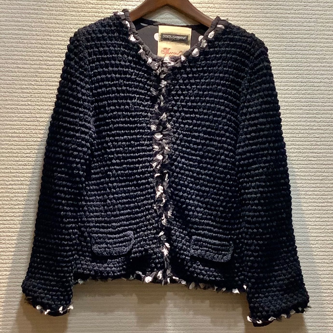 ドルチェ＆ガッバーナ DOLCE&GABBANA Special Edition スペシャルエディション ドット柄 ニットジャケット 黒 白 ブラック [42] H711/T21