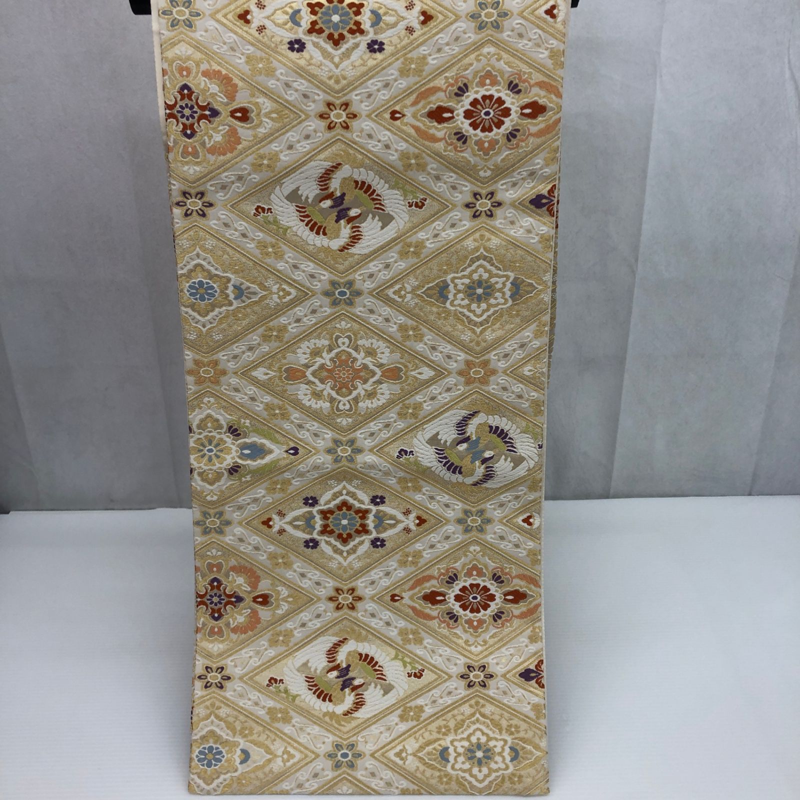 袋帯 逸品 皇綾彩錦 華文 鳥 金糸 和装小物 六通 帯 全長 約440㎝ 幅