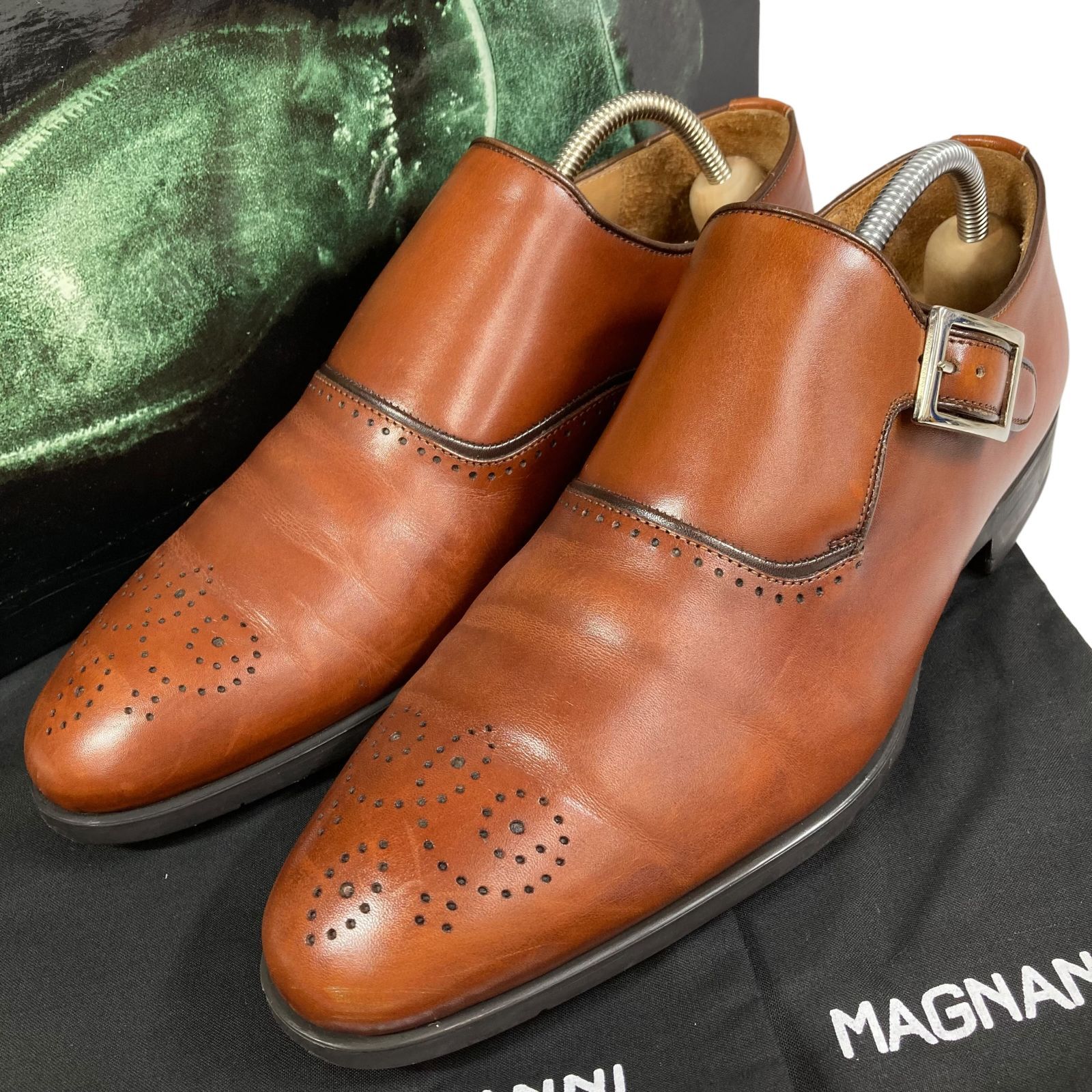 【マグナーニ】本物 MAGNANNI 靴 25cm 茶 モンクストラップ ビジネスシューズ 本革 レザー 男性用 メンズ スペイン製 39 箱有