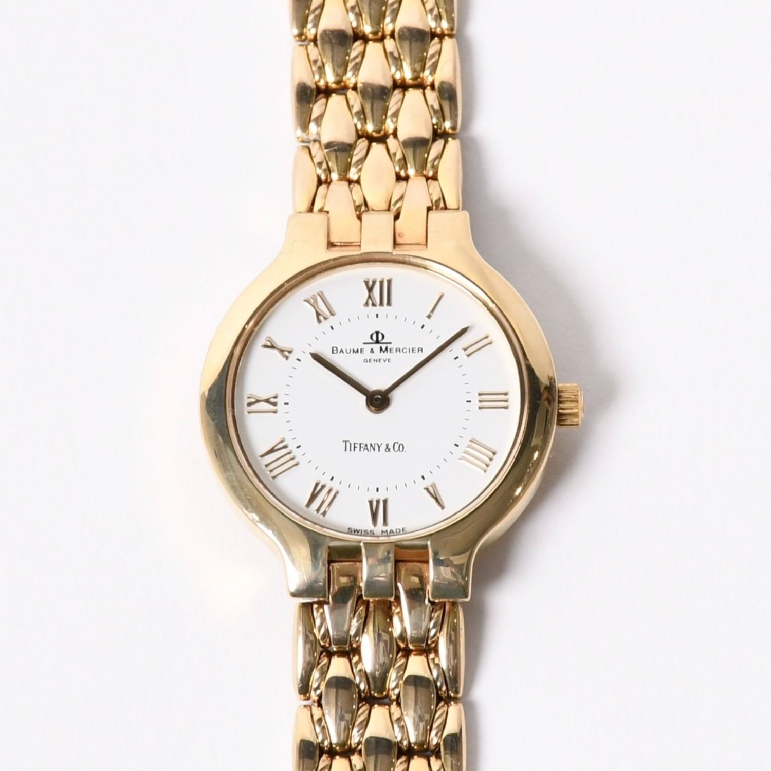 極美品 Baume & Mercier ボーム＆メルシエ × Tiffany & Co. ティファニー クラシック 腕時計 6656 重量約41.79g QZ 14K 白文字盤 中古 4a004061