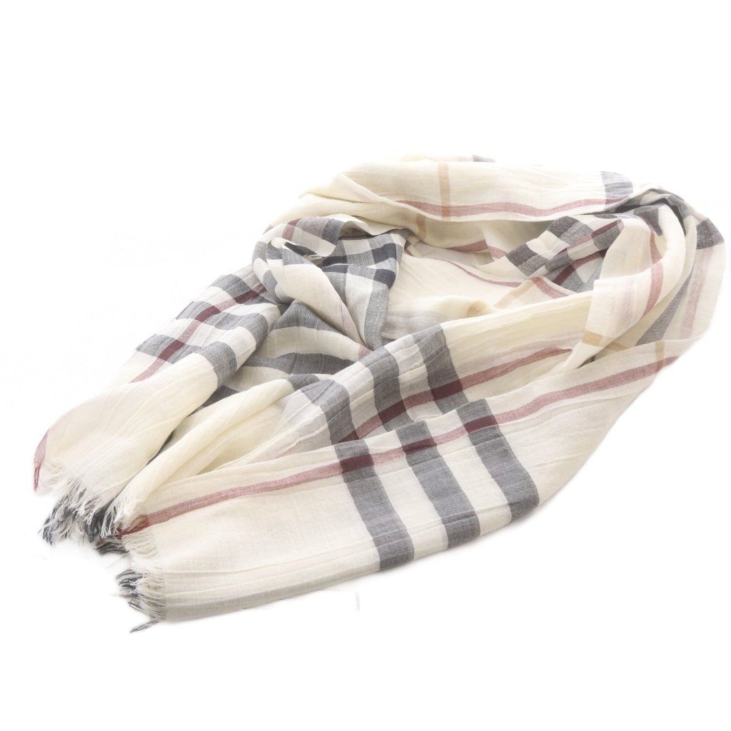 バーバリー BURBERRY ストール ノバチェック ウール混 フリンジ 白