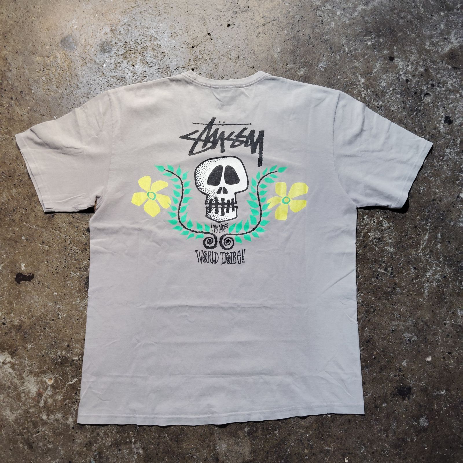 STUSSY SKULL CREST TEE スカルプリント 半袖カットソー グレー L ステューシー