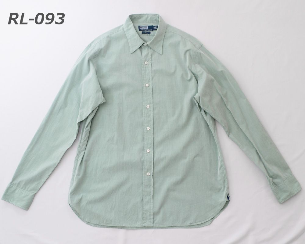 ［USED］Ralph Lauren ラルフローレン ANDREW / アンドリュー筆記体 裾ポニー（裾マチポニー仕様） レギュラーカラーシャツ ライトグリーン ブロードクロス サイズ：16.5 [RL-093]