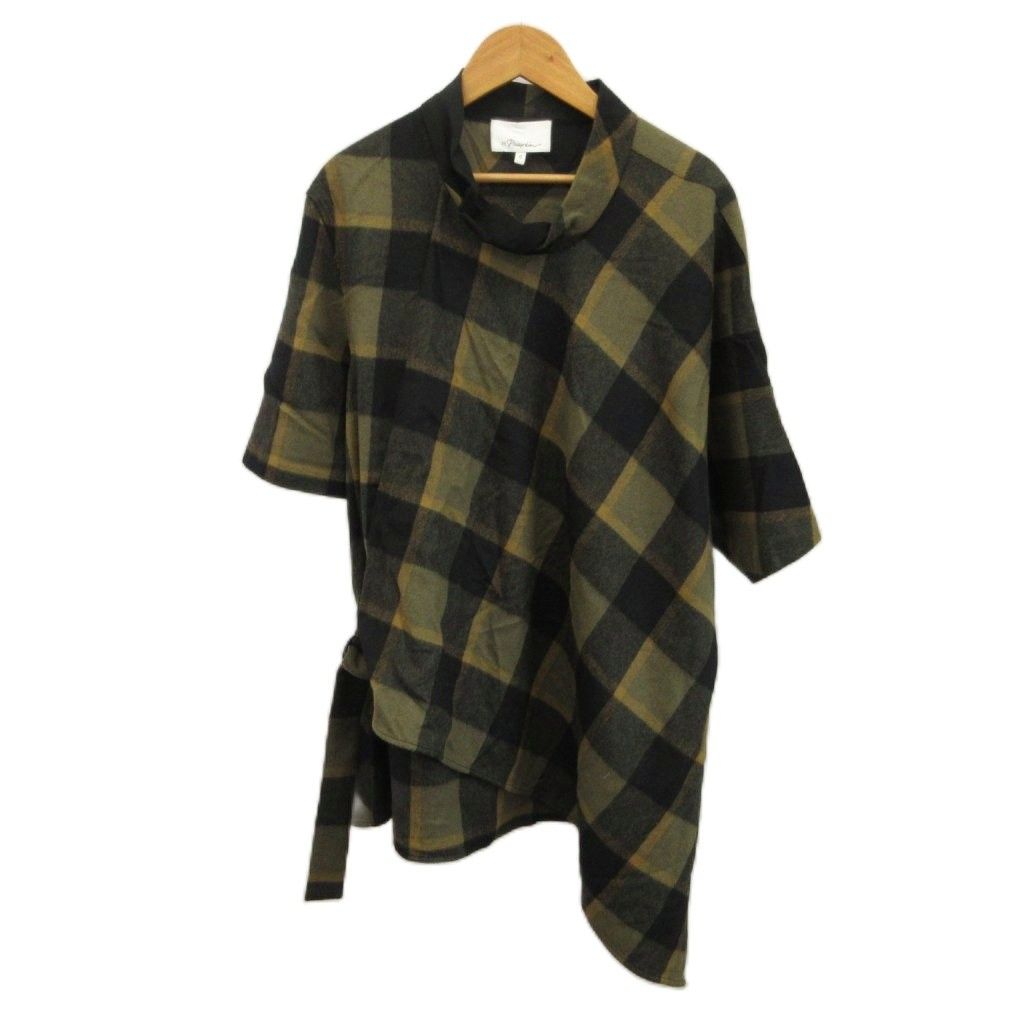 3.1 フィリップリム 3.1 phillip lim アシンメトリーラップシャツ 絹 シルク 0 黒 ブラック 茶色 ブラウン チェック柄 タートルネック 半袖 F315-2071ROF /KK ■GY69 8,393円