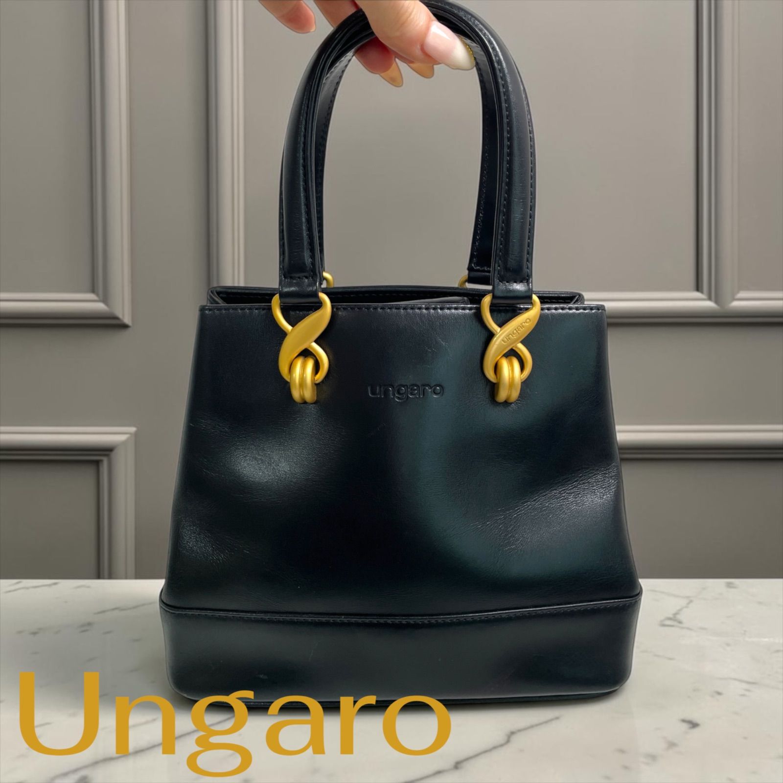 メンズ ungaro 2wayバッグ クロコ型押し オールレザー ブラック 