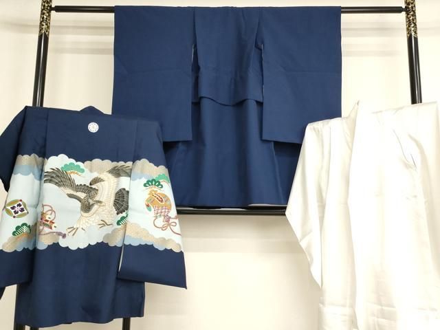 平和屋着物[]七五三　男の子　祝着・羽織・長襦袢(単衣)セット　駒刺繍　鷹　宝づくし文　金彩　AABK9210ja