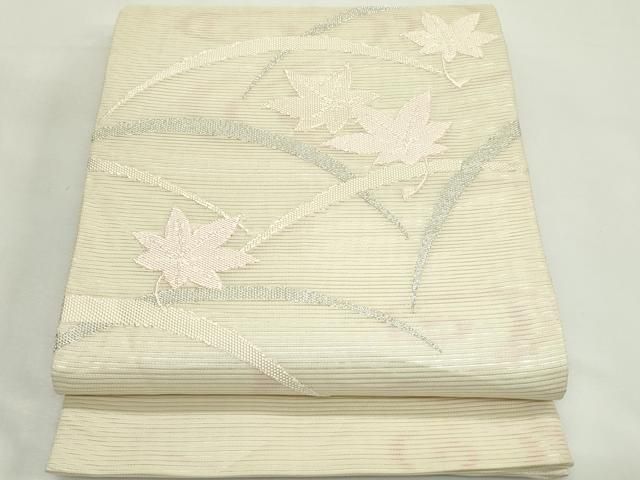 平和屋着物＊夏物　太鼓柄袋帯　芝草楓文　銀糸　正絹　逸品　CABK7136rv 7,696円