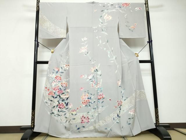 平和屋着物●本加賀友禅作家 三浦江子 訪問着 草花文 正絹 逸品 DABI9288ud