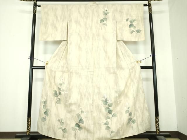 平和屋着物●訪問着　紬地　手描き　草花文　正絹　逸品　DABI6650ps
