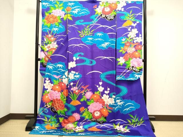 平和屋本店●お引きずり・お引き摺り・引き振袖　和装　結婚式　舞妓　芸妓　芸者　衣装　駒刺繍　流水花車文　金彩　逸品　DABH4901du