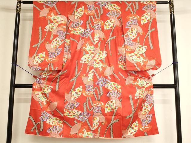 平和屋着物[]七五三　女の子　７歳　祝着　四つ身　扇面花文　金彩　正絹　逸品　AABK9190ja