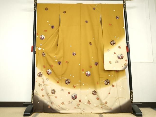 平和屋着物●豪華振袖 刺繍 雪芝に花毬 暈し染め 金糸 金彩 ロング丈 正絹 逸品 AABL6444cs