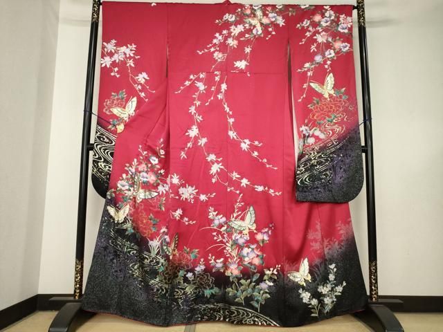 平和屋着物●豪華振袖　花蝶文　暈し染め　金銀彩　正絹　逸品　未使用　AABL5517ck
