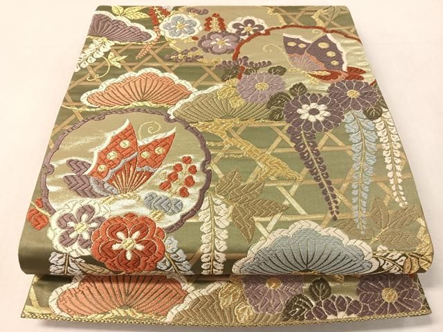 平和屋着物●六通柄袋帯　唐織　能衣　金糸　正絹　逸品　CABL0157vp