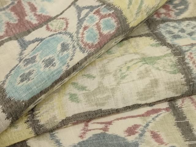平和屋着物＊夏物　本場小千谷ちぢみ　動物花文　麻　逸品　AABL5179jd