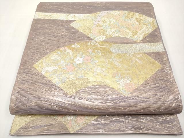 平和屋着物＊夏物　六通柄袋帯　地紙草花文　金銀糸　正絹　逸品　CABL1288tx 23,088円