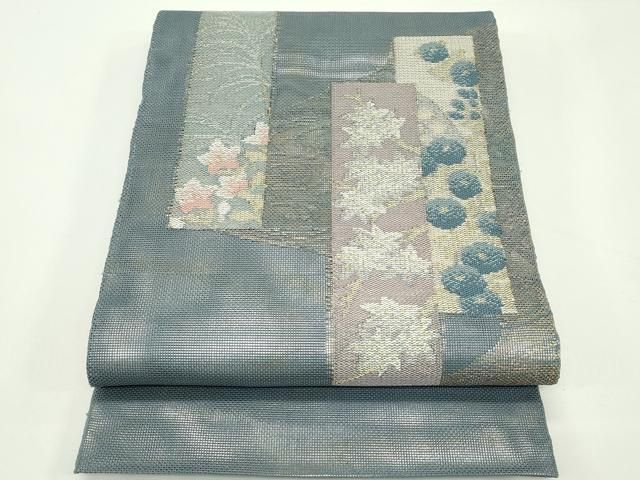 平和屋着物＊夏物　太鼓柄袋帯　短冊草花文　金銀糸　正絹　逸品　CABK6983rv