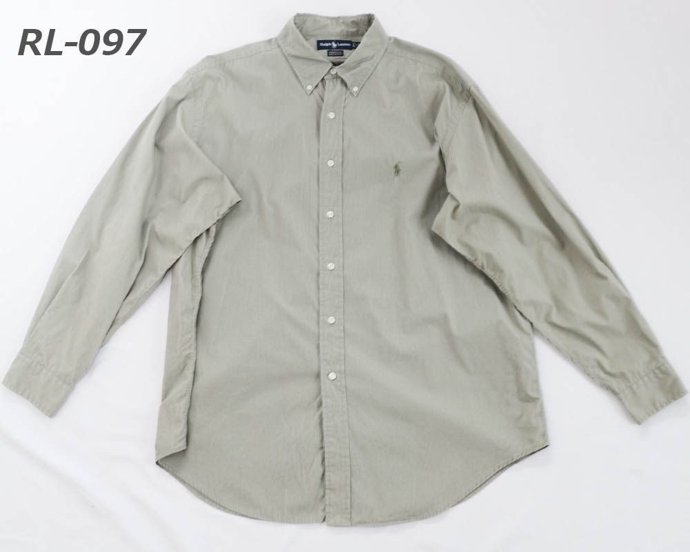 ［USED］Ralph Lauren ラルフローレン YARMOUTH / ヤーモス 香港製 ボタンダウンカラーシャツ オリーブグリーン ブロードクロス サイズ：17 [RL-097]