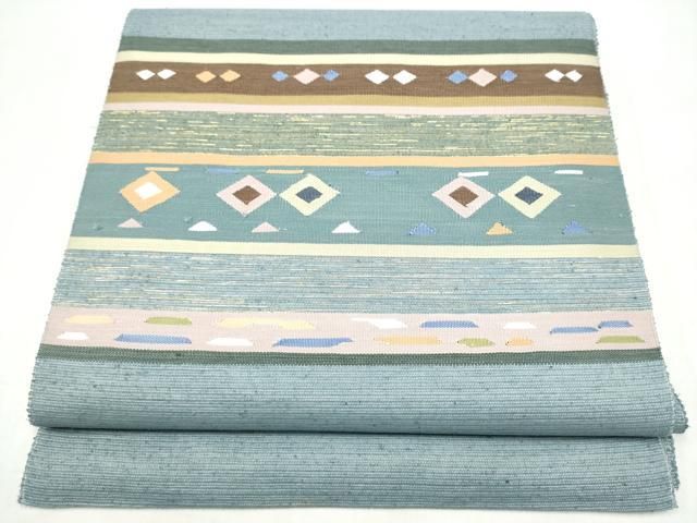 平和屋着物●八寸名古屋帯　紬地　横段菱文　金糸　正絹　逸品　CABL1028hy