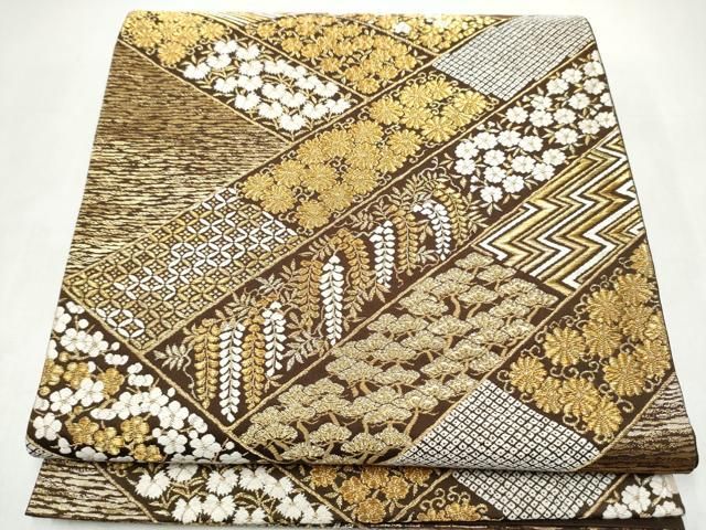 平和屋着物●西陣　河合美術織物謹製　六通柄袋帯　唐織　草花吉祥文　金糸　正絹　逸品　CABL0971hy